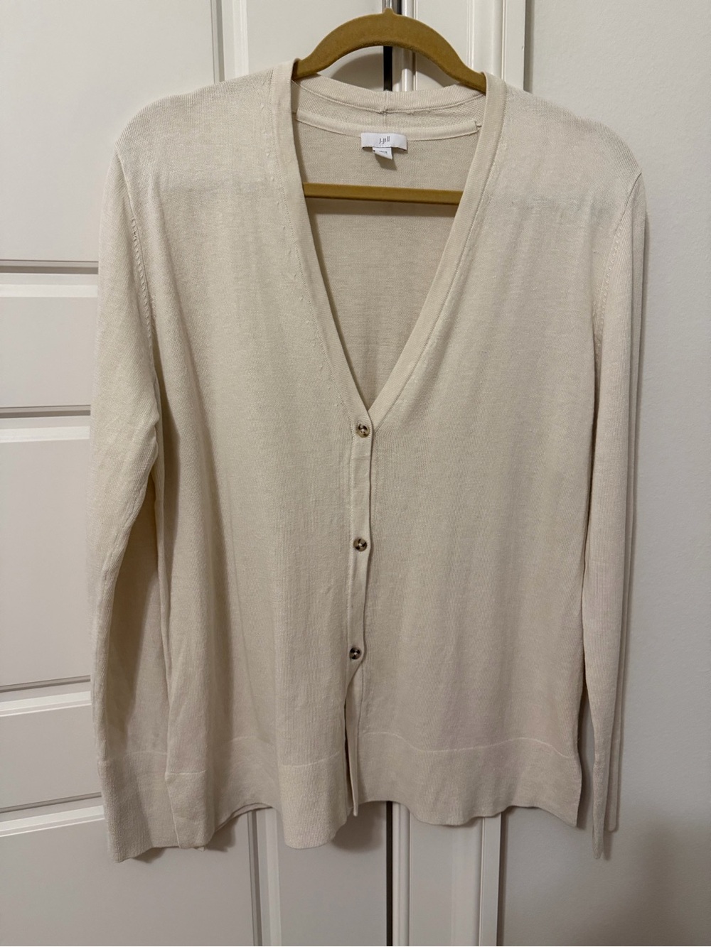 J. Jill Cream V-Neck Button Cardigan